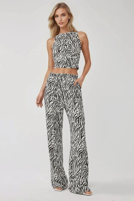 Schmal geschnittenes Zebra-Print Rundhalsoberteil - Image 3