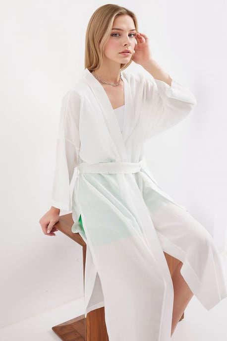 Midi Pompom Schalkragen-Kimono - Image 4