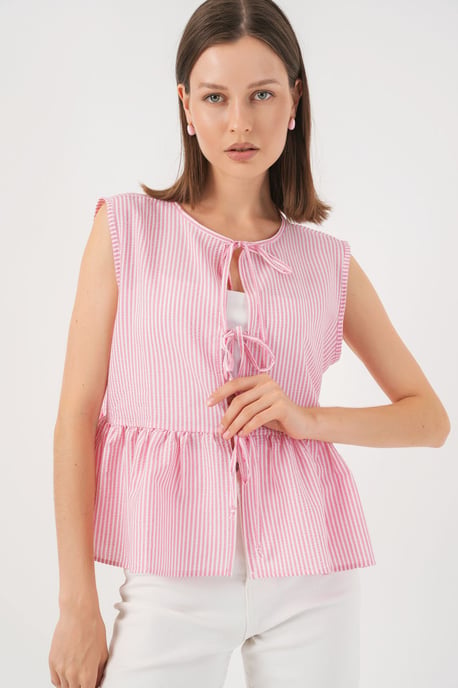 Gestreifte Texturbluse mit Schleife - Image 4