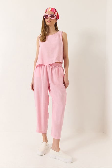 Ärmelloses Rundhals-Blusenset mit Karottenhose - Image 3