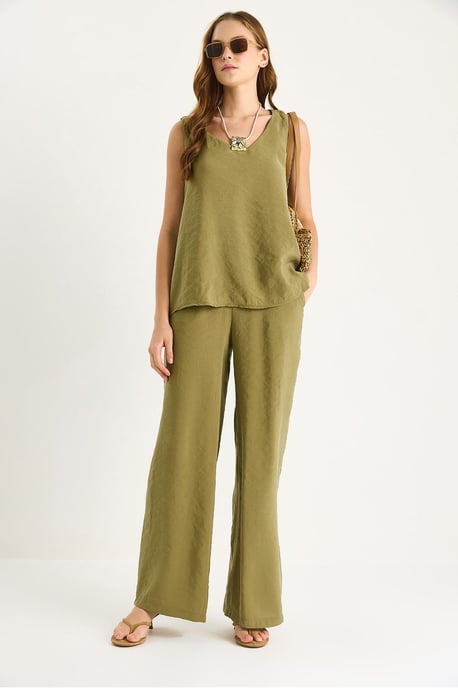 V-Ausschnitt Baumwollbluse-Hosen Zweiteiliges Set - Image 3