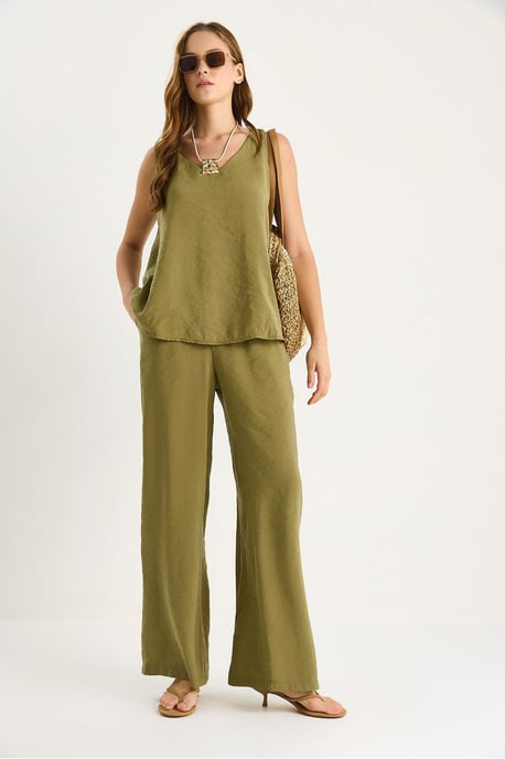 V-Ausschnitt Baumwollbluse-Hosen Zweiteiliges Set - Image 4