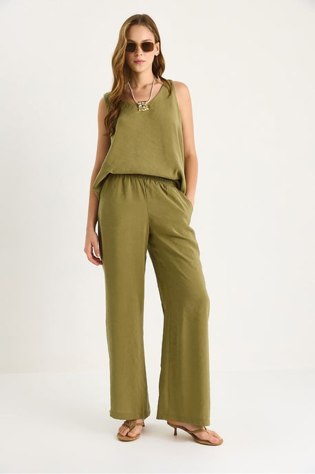 V-Ausschnitt Baumwollbluse-Hosen Zweiteiliges Set - Image 5