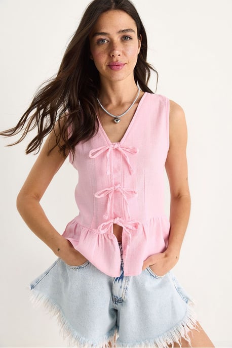 V-Ausschnitt Crepe-Bluse mit Schleife - Image 1