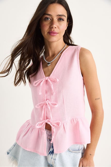 V-Ausschnitt Crepe-Bluse mit Schleife - Image 2