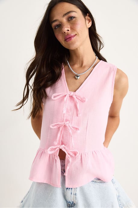 V-Ausschnitt Crepe-Bluse mit Schleife - Image 3