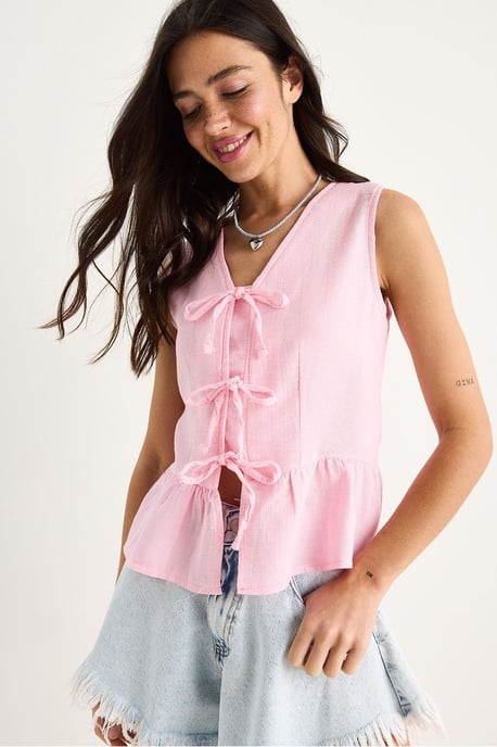 V-Ausschnitt Crepe-Bluse mit Schleife - Image 4