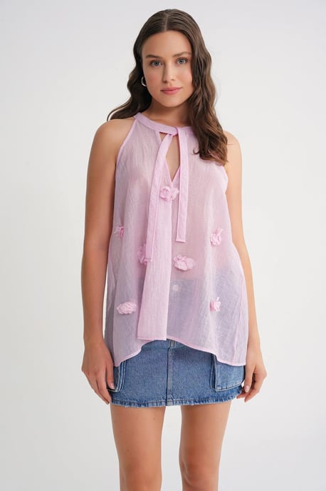 V-Ausschnitt Bluse mit Krawattenverschluss und Rüschendetails - Image 1