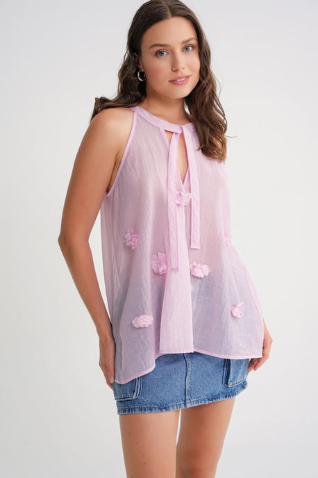 V-Ausschnitt Bluse mit Krawattenverschluss und Rüschendetails - Image 3