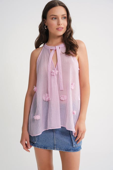 V-Ausschnitt Bluse mit Krawattenverschluss und Rüschendetails - Image 4