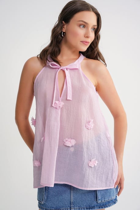 V-Ausschnitt Bluse mit Krawattenverschluss und Rüschendetails - Image 5
