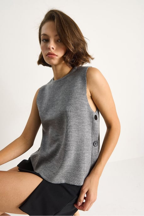 Knopf Detailstrickbluse - Image 2