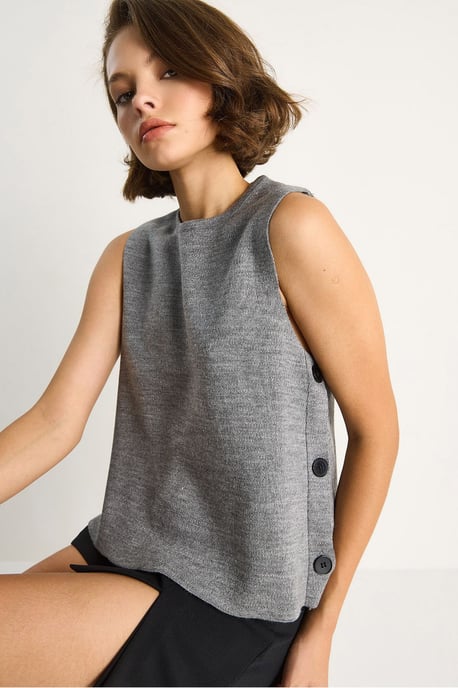 Knopf Detailstrickbluse - Image 3