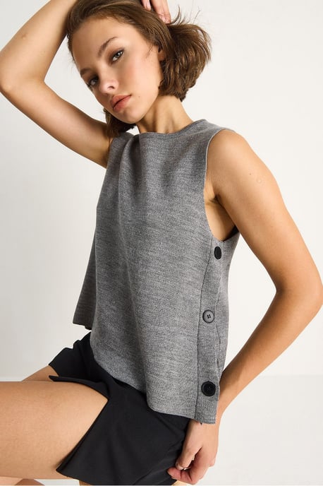 Knopf Detailstrickbluse - Image 4