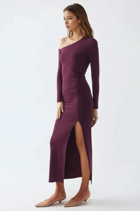 Asymmetrisches Kragen-Maxikleid mit Schlitz - Image 2