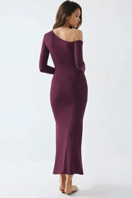 Asymmetrisches Kragen-Maxikleid mit Schlitz - Image 3