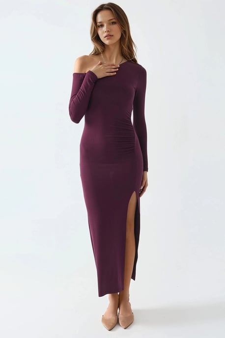 Asymmetrisches Kragen-Maxikleid mit Schlitz - Image 6