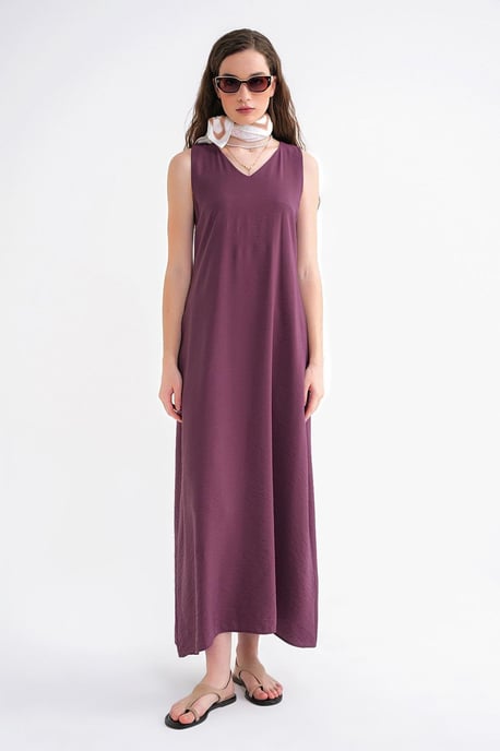 Ärmelloses V-Ausschnitt-Maxikleid mit Taschen - Image 1