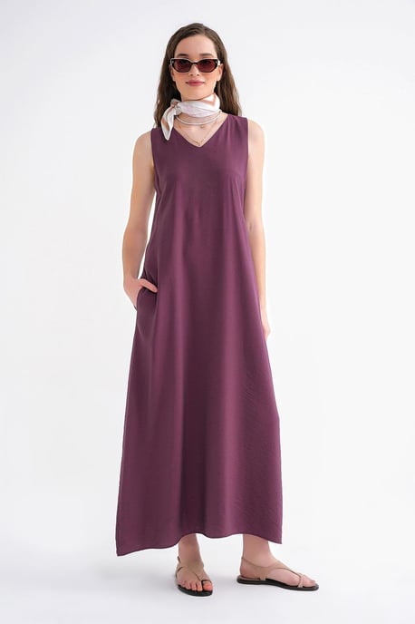 Ärmelloses V-Ausschnitt-Maxikleid mit Taschen - Image 2