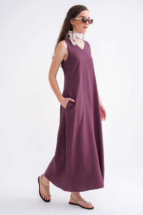 Ärmelloses V-Ausschnitt-Maxikleid mit Taschen - Image 3