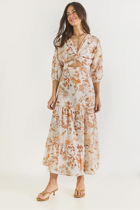 V-Ausschnitt Blumen-Maxikleid mit Schleife - Image 1