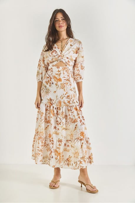 V-Ausschnitt Blumen-Maxikleid mit Schleife - Image 2