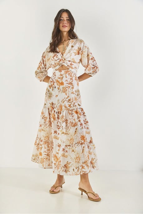 V-Ausschnitt Blumen-Maxikleid mit Schleife - Image 3