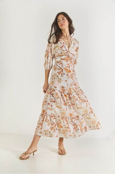 V-Ausschnitt Blumen-Maxikleid mit Schleife - Image 4