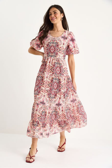 Texturiertes gemustertes Maxikleid mit Rundhalsausschnitt - Image 3