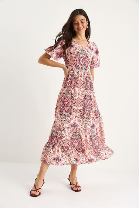 Texturiertes gemustertes Maxikleid mit Rundhalsausschnitt - Image 4