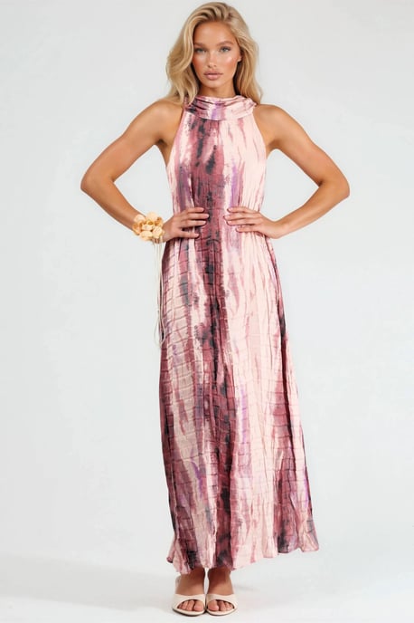Strapazierfähiges Maxikleid mit Halterkragen und strukturiertem abstraktem Muster - Image 2