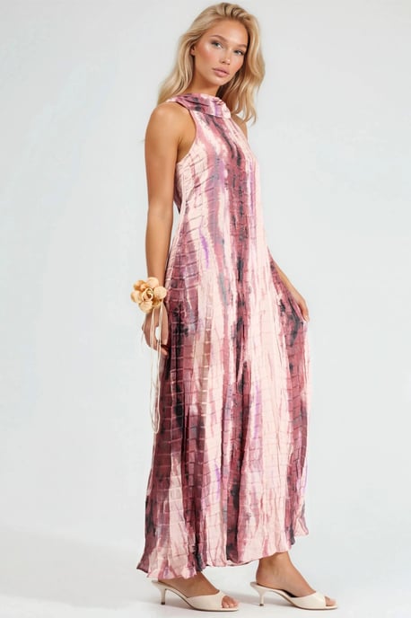 Strapazierfähiges Maxikleid mit Halterkragen und strukturiertem abstraktem Muster - Image 3