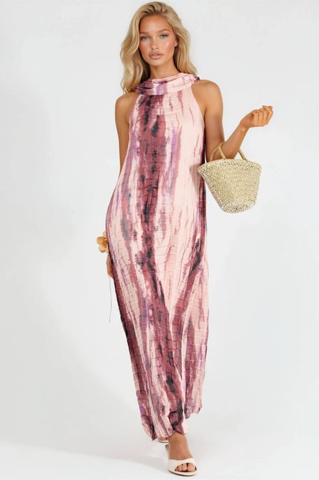 Strapazierfähiges Maxikleid mit Halterkragen und strukturiertem abstraktem Muster - Image 5