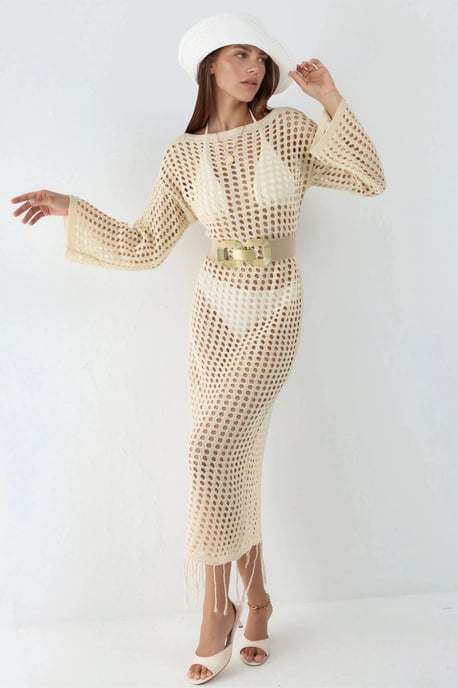 100 % Baumwolle Cut-Out Maxi Strickkleid für den Strand - Image 1