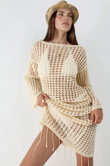 100 % Baumwolle Cut-Out Maxi Strickkleid für den Strand - Image 2