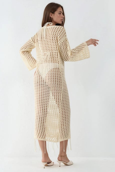100 % Baumwolle Cut-Out Maxi Strickkleid für den Strand - Image 4