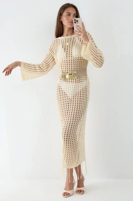 100 % Baumwolle Cut-Out Maxi Strickkleid für den Strand - Image 5