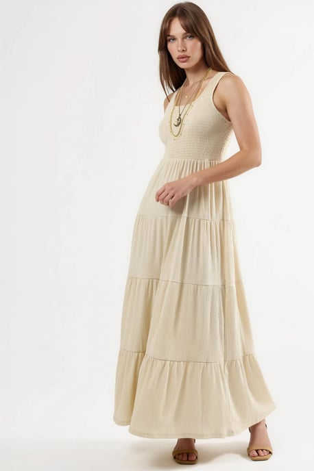 Strukturierter U-Ausschnitt Maxi-Kleid - Image 1