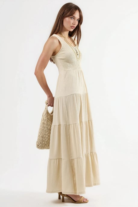 Strukturierter U-Ausschnitt Maxi-Kleid - Image 2