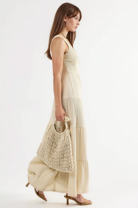 Strukturierter U-Ausschnitt Maxi-Kleid - Image 4