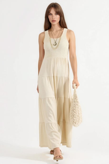 Strukturierter U-Ausschnitt Maxi-Kleid - Image 5