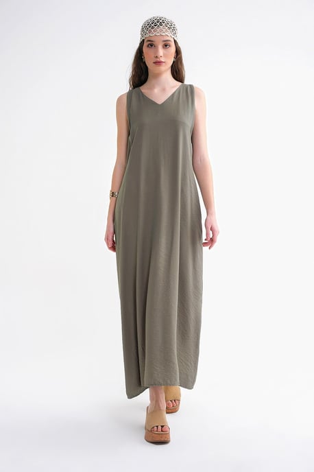 Ärmelloses Maxikleid mit V-Ausschnitt und Taschen - Image 3