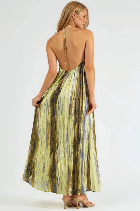 Texturiertes Gemustertes Maxikleid mit Halterkragen - Image 3