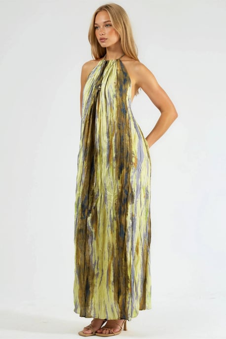 Texturiertes Gemustertes Maxikleid mit Halterkragen - Image 4
