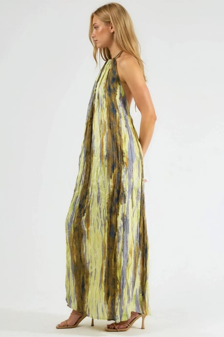 Texturiertes Gemustertes Maxikleid mit Halterkragen - Image 6