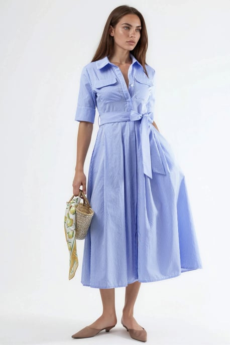 Gurtgetragenes gestreiftes Midi-Hemdkleid - Image 1