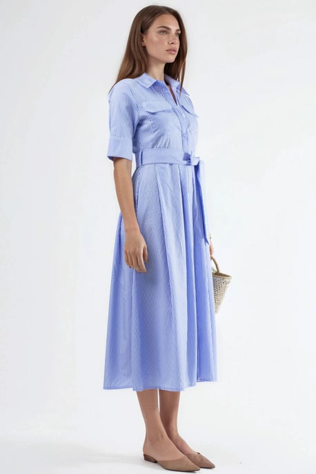 Gurtgetragenes gestreiftes Midi-Hemdkleid - Image 2