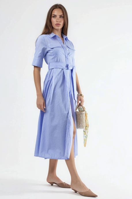 Gurtgetragenes gestreiftes Midi-Hemdkleid - Image 4