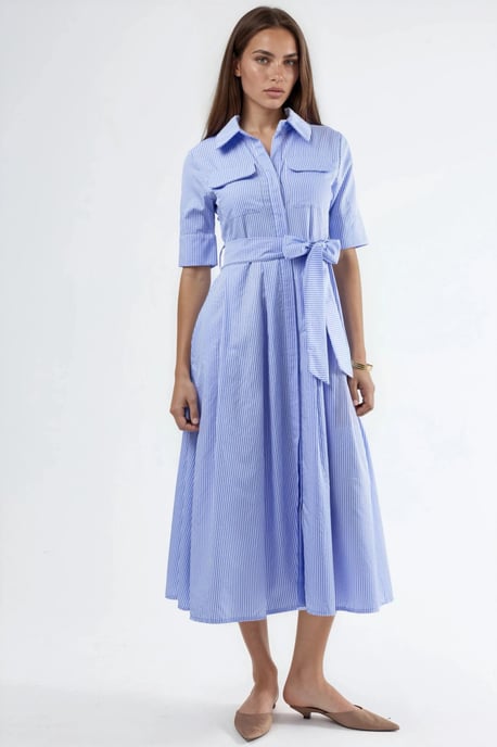 Gurtgetragenes gestreiftes Midi-Hemdkleid - Image 5