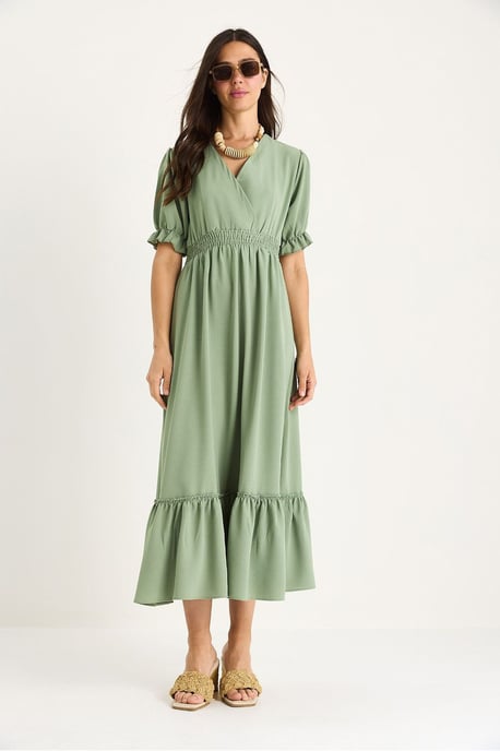V-Ausschnitt Midi-Kleid mit Schleife - Image 2